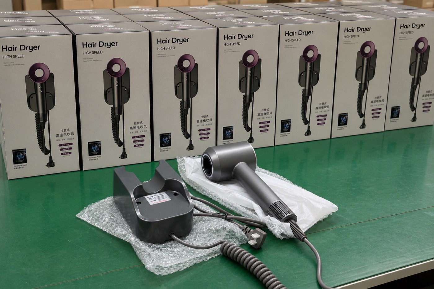 Hotel hair dryer bulk order packaging and factory quality control