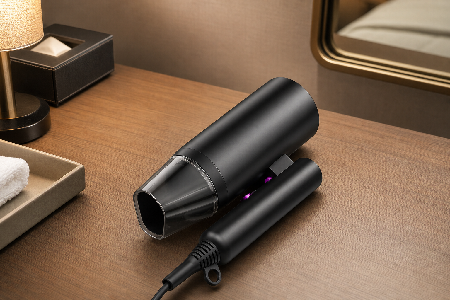 Folding Hotel Hair Dryers in hotel guest room