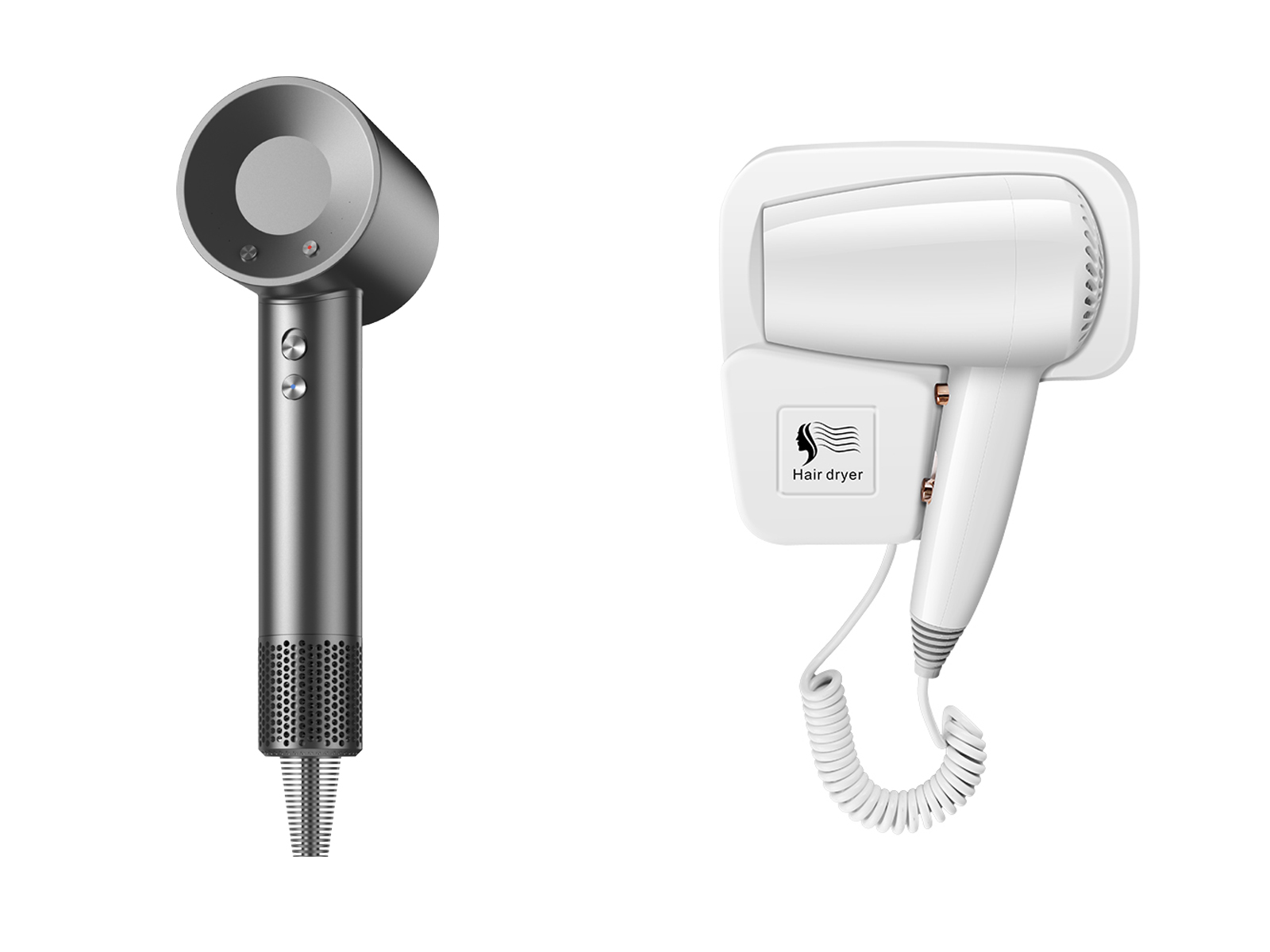 High-speed hotel hair dryer compared with traditional wall-mounted hotel hair dryer