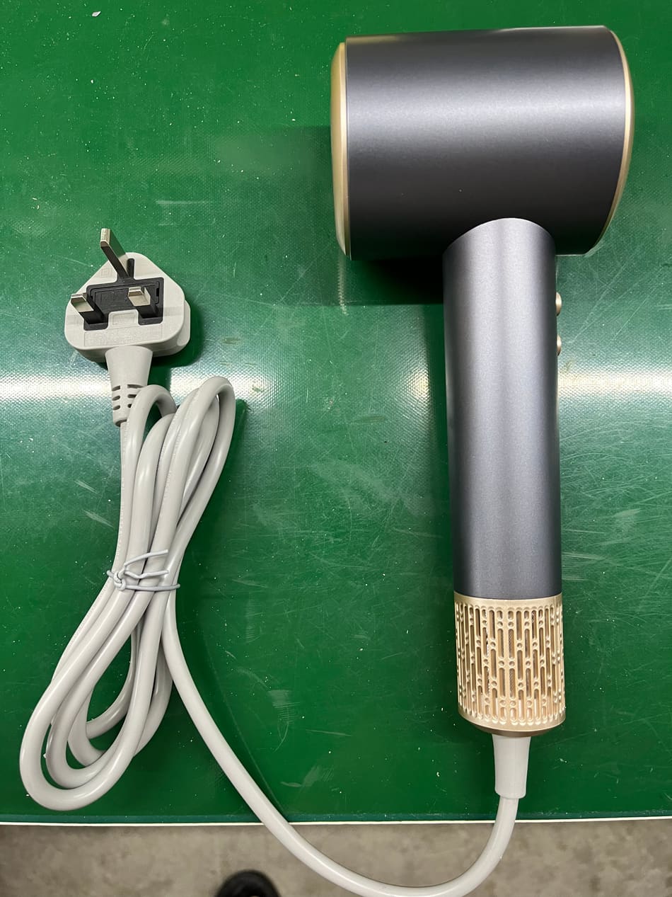 High-speed hotel hair dryer with Type G plug